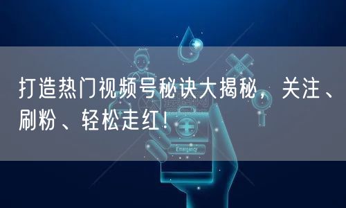 打造热门视频号秘诀大揭秘，关注、刷粉、轻松走红！
