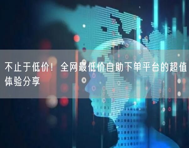 不止于低价！全网最低价自助下单平台的超值体验分享