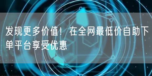 发现更多价值！在全网最低价自助下单平台享受优惠